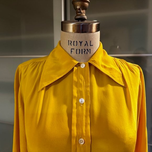 Vintage 80's YVES SAINT LAURENT Rive Gauche Silk Blouse Sz 38 Marigold - Picture 7 of 10